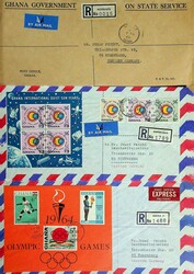 GHANA: 1957/71, 69 verschiedene Pra./Kab. meistens Flugpost-Briefe ...