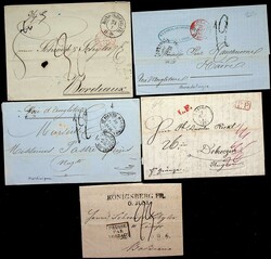 1826-56, Lot mit 5 Briefen von bzw. nach Frankreich, dabei Ungarn, ...
