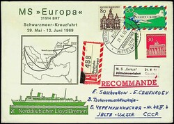 1964, 20, 30, 80 Pf. auf R-Brief, Stpl. "Deutsche Schiffspost-M.S ...
