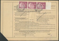 1954, Auslandspaketkarte nach San Francisco, mit u.a. 3 DM Heuss ...