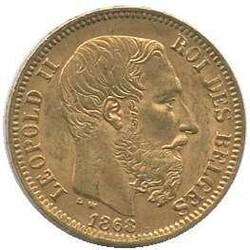 1868, 20 Fr. Gold, Leopold II, 5,8 gr. fein, Erh. ss