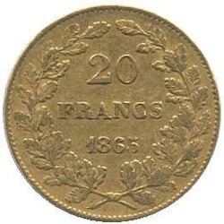1865, 20 Fr. Gold, Leopold, 6,45gr. 900er, Erh. ss/vz