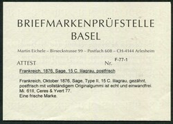 1876, 15 C. Allegorie, Type II, mit vollständigem Originalgummi, ...