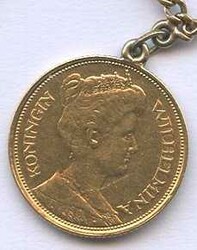 1912, 5 Gulden Gold, mit Öse an Goldkette 585er, Gewicht gesamt 5,6 ...