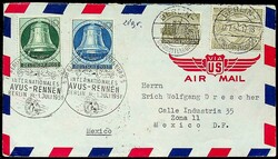 1949, 50 Pf. und 1 M. Bauten, mit 10 und 30 Pf. Glocke links auf ...