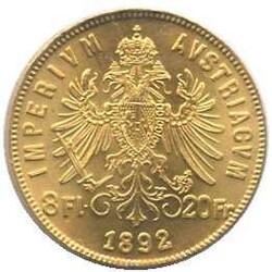 1892, 8 Florin / 20 Kr. Gold, Franz Josef, 5,8 gr. fein, Erh. ...