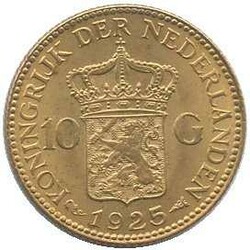 1925, 10 Gulden Gold, Königin Wilhelmina, 6,05 gr. fein, Erh. vz