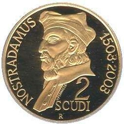 2003, 2 Scudi Gold, "500. Geburtstag von Nostradamus", 6,45 gr.,900er ...