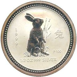 AUSTRALIEN: 1999, 50 C., 1/2 Oz. Silber, Lunar I "Hase" in orig. ...