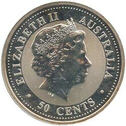 AUSTRALIEN: 1999, 50 C., 1/2 Oz. Silber, Lunar I "Hase" in orig. ...