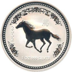 AUSTRALIEN: 2002, 1 Dollar, 1 Oz. Silber, Lunar I "Pferd" in Kapsel, ...