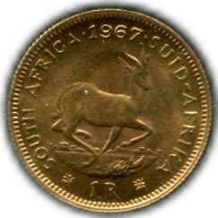 SÜDAFRIKA: 1967, 1 Rand Gold, Jan van Riebeeck und Springbock, ...