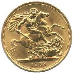 1958, 1 Pound Gold, Sovereign, Bildseite leicht Kratzspuren, Erh. ...