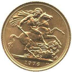 1976, 1 Pound Gold, Sovereign, Elisabeth mit Krone, Erh. vz