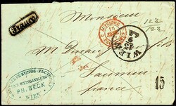 1859, Taxstempel "15" und schwarzer Ra1 "Franco" auf unfrankierten ...