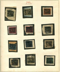 1889, sehr seltene Zusammenstellung vom 96 Marken auf Briefstücken, ...