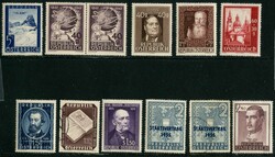 1947-57, 12 Marken mit Plattenfehler, Aufstellung nach ANK liegt ...