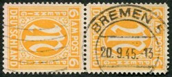 1945, 6 Pf. AM-Post, Zähnung "D", senkrechtes Paar (gefaltet) mit ...