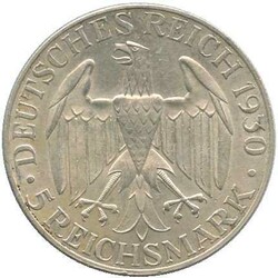 1930, 5 Mk. Zeppelin, Prägung "F", Erh. vzAutomatically generated ...