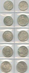 1901-1934, kl. Lot mit 10 Silberstücken 2-5 Mk. von Kaiserreich, ...