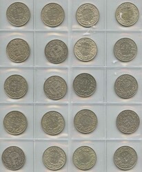 1913/1965, 55x 2 SFr. Silber Münzen in 3 Albenblätter, ca.460gr. ...