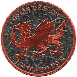 NIUE: 2 Dollar, 1 Oz. Silber, "Welsch Dragon", veredelt mit schwarzem ...