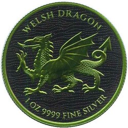 NIUE: 2 Dollar, 1 Oz. Silber, "Welsch Dragon", veredelt mit schwarzem ...