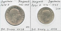 1938, 20 + 50 Dinar Silber Kursmünze, Petar II, Erh. gutes vz