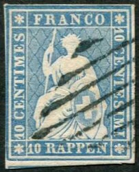 1854, 10 Rp. Münchner Druck, mit schwarzer Luzerner Raute, mit ...