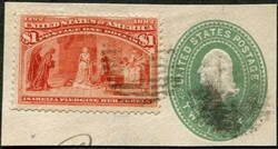 1893, 1 $ Kolumbus, auf Briefstück mit 2 C. GanzsacheAutomatically ...