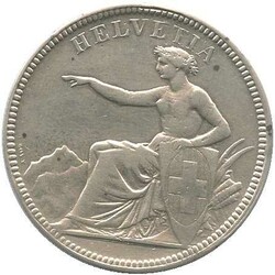 1874, 5 Fr. Silber, Kursmünze, mit sitz. Helvetia, Jahreszahl mit ...