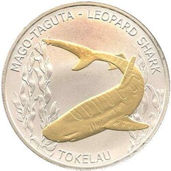 TOKELAU: 2018, 1 Oz. Silber, Leopardenhai, Motivteile vergoldet, ...