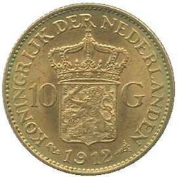 1912, 10 Gulden Gold, Wilhelmina, Erh. vz+Automatically generated ...