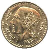 MEXIKO: 1945, 2,5 Pesos, Gold Nachprägung mit "8 K" Einprägung auf ...