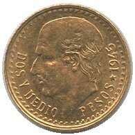 MEXIKO: 1945, 2,5 Pesos, Gold, Hidalgo, 2,08 gr. 900er, Erh. st