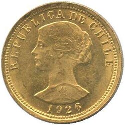 CHILE: 1926, 100 Pesos Gold, erste Ausgabe, Landesname in Serifen, 20 ...