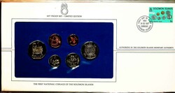 SALOMON-INSELN: 1977, 1 C.-1 Dollar, 5 Dollar Silber, 2, 5 und 10 ...