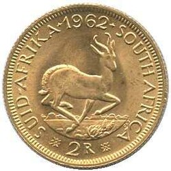 SÜDAFRIKA: 1962, 2 Rand Gold, Springbock, 7,32gr. fein, Erh. ...