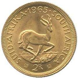 SÜDAFRIKA: 1965, 2 Rand Gold, Springbock, 7,32gr. fein, Erh. ...