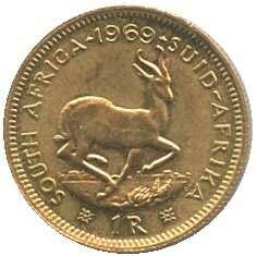 SÜDAFRIKA: 1969, 1 Rand Gold, Springbock, 3,66 gr. fein, Erh. ...