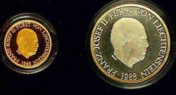 1988, 10 Fr. Silber und 50 Fr. Gold, Franz Joseph II, Set gekapselt ...