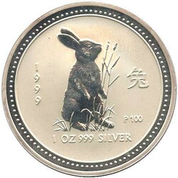 AUSTRALIEN: 1999, 1 Dollar, 1 Oz. Silber, Lunar I "Hase" gekapselt, ...