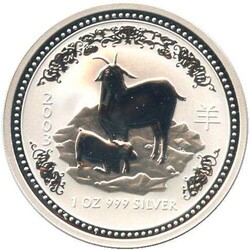 AUSTRALIEN: 2003, 1 Dollar, 1 Oz. Silber, Lunar I "Ziege" gekapselt, ...