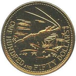 BAHAMAS: 1975, 150 Dollar, 8,19 gr. 916er Gold, Karibische Languste ...