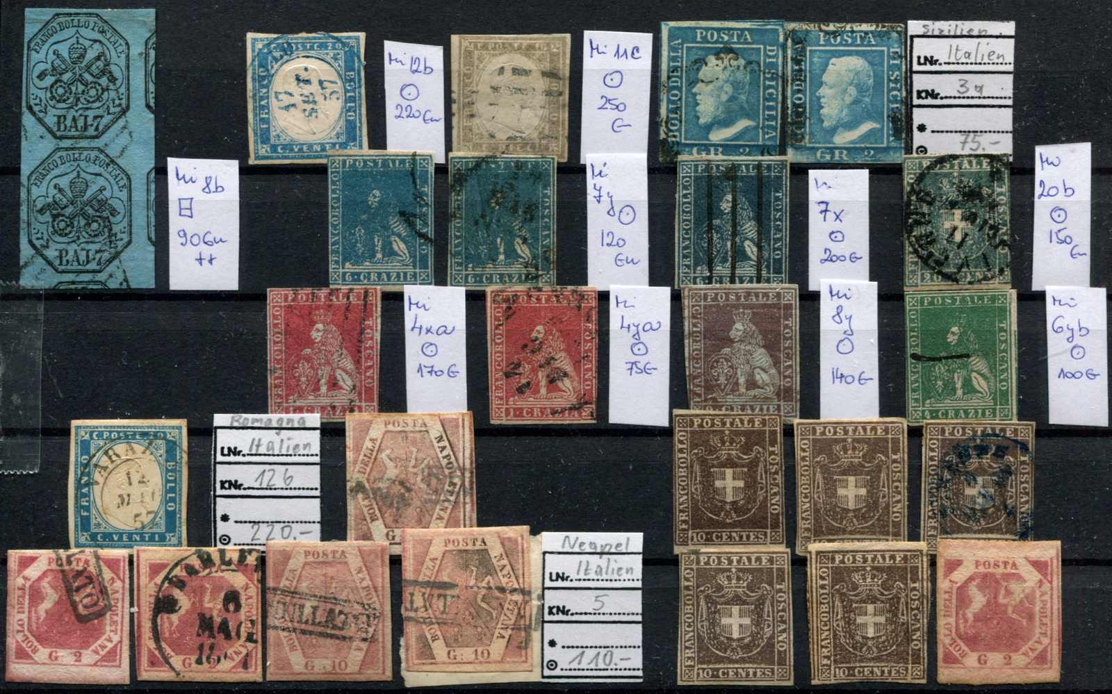 Alt-Italienische Staaten: 1851-63, Steckkarte mit 26 Marken, meist ...