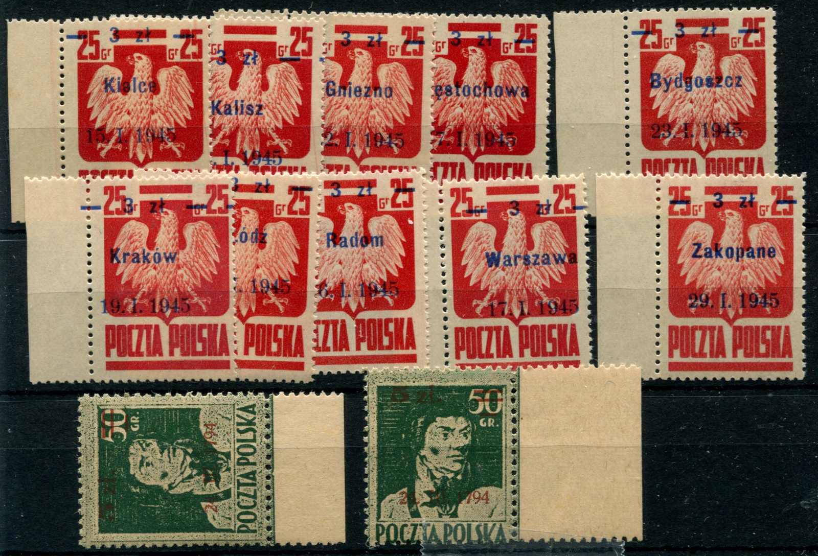 1945, Befreiung der Polnischen Städte, alle 10 Marken, dazu noch 2 x ...