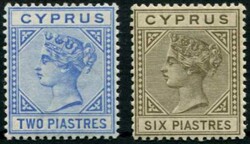 1882, 2 und 6 Pia. Freimarken, ungebraucht