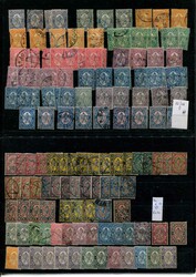 1881-82, 2 Steckkarten mit ca. 130 Marken, überwiegend gest., n.A. ...