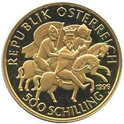 1996, 500 Schilling Gold, Friedrich 1 (Barbarossa), in orig Kapsel, 8 ...