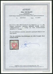 1845, 2 1/2 Rp Basler Taube, fast "taubenfrei" gestempelt mit rotem ...